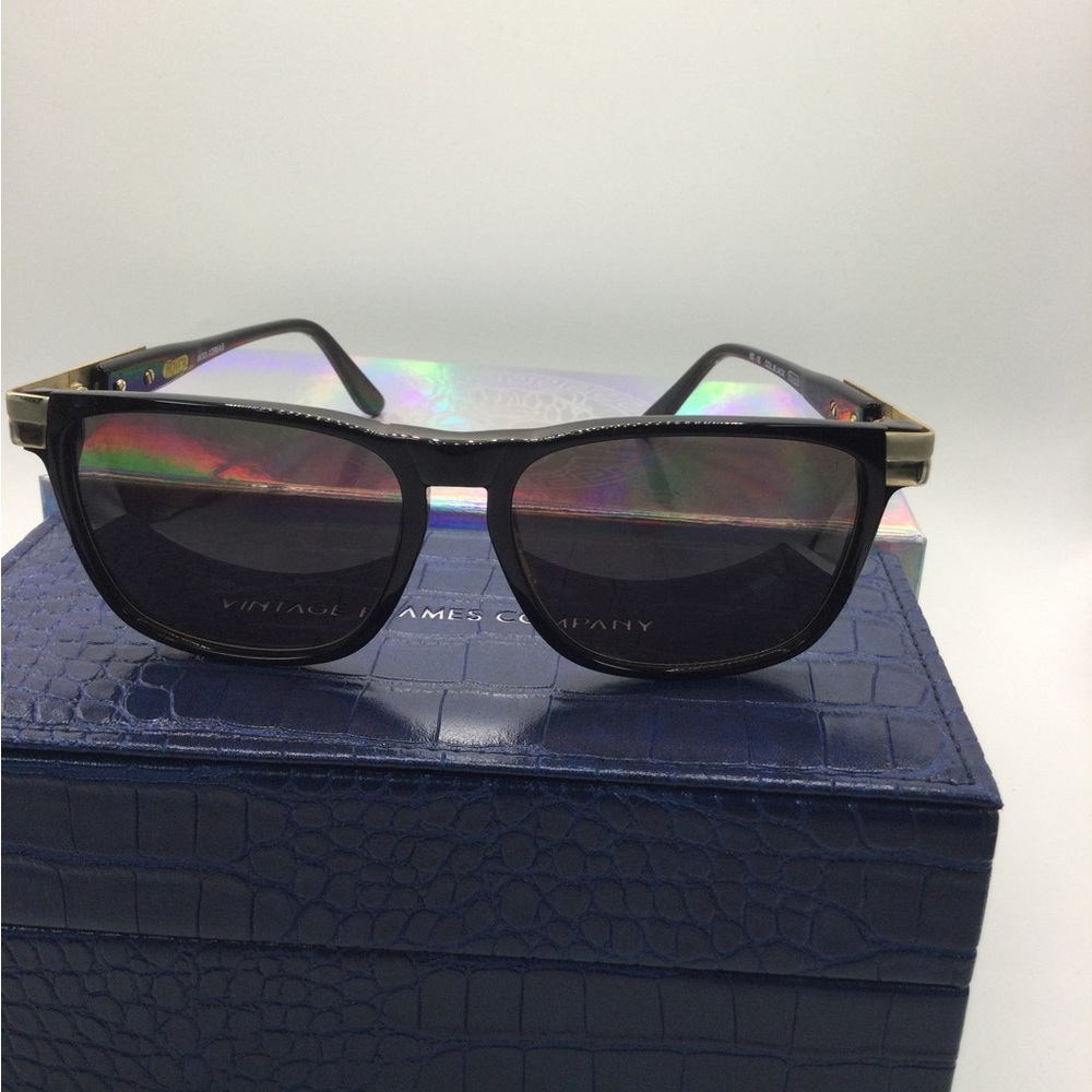 Black Square Sunglasses with Gold Accents